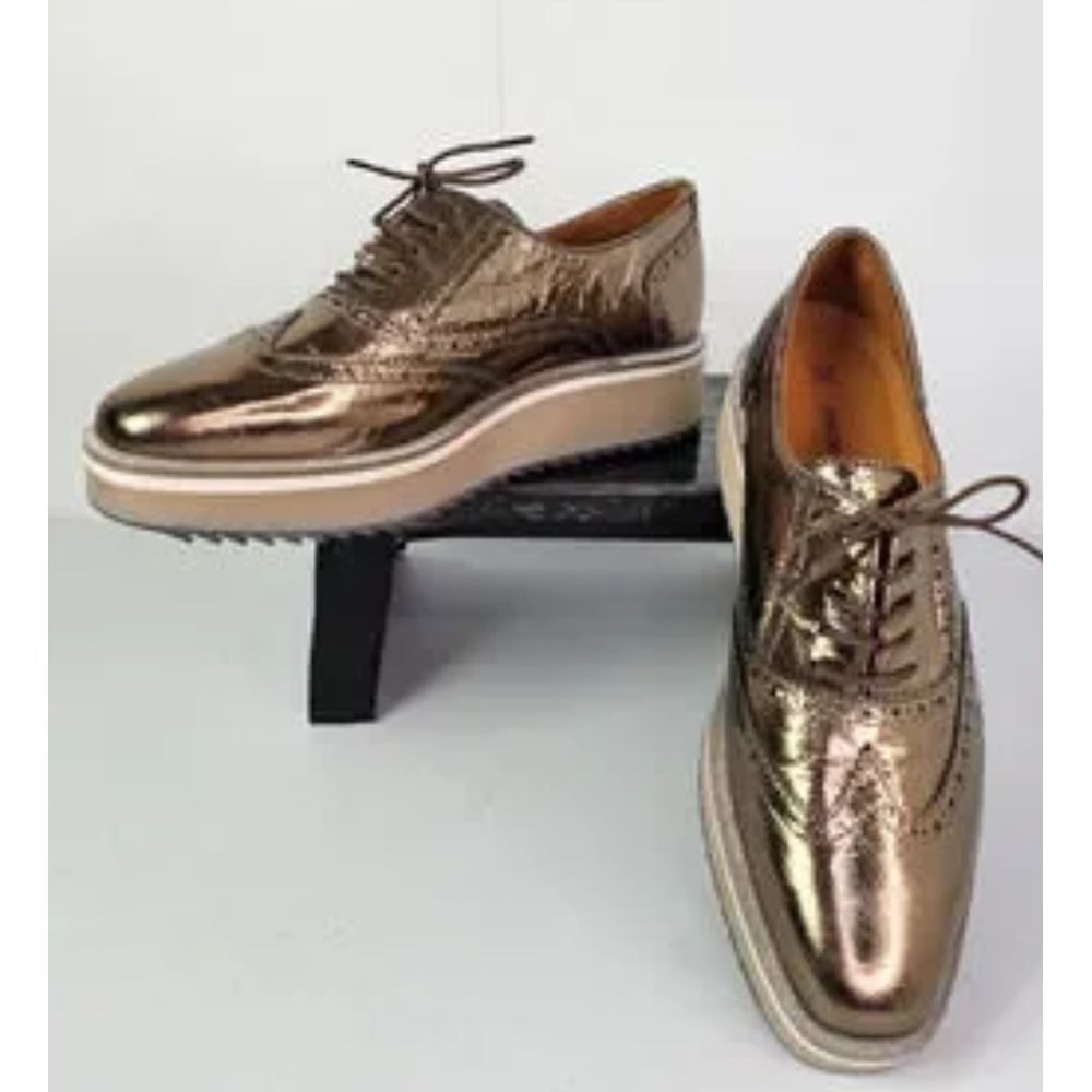 Johnston & Murphy Metallic Bronze Wingtip Oxford Flats